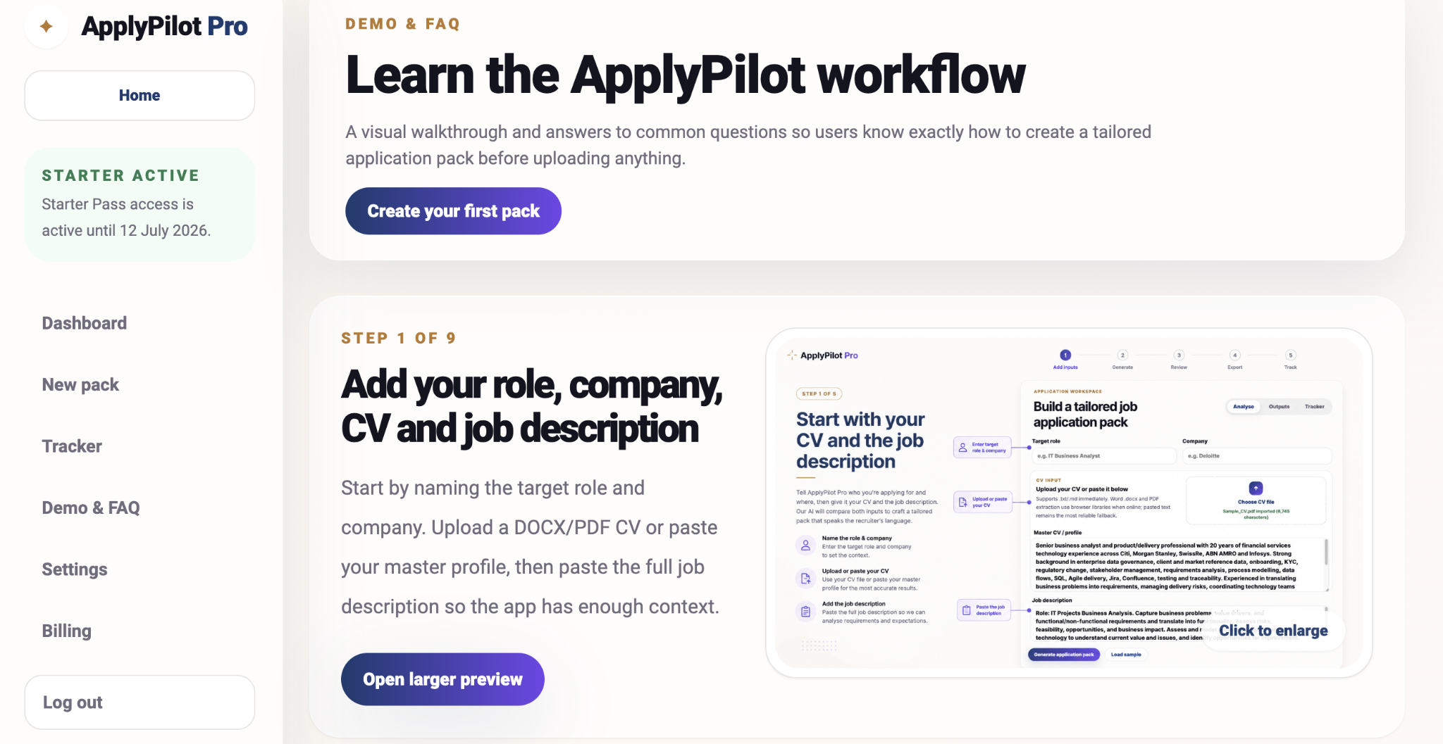 Start with your CV and the job description